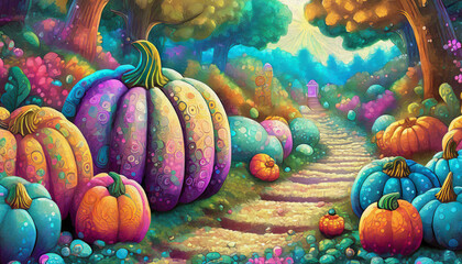 oil painting style pumpkin in the field