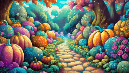 Fototapeta premium oil painting style pumpkin in the field