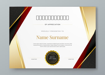 Colorful certificate of appreciation border template with luxury badge and modern line and shapes. Certificate of achievement, awards diploma, education, school