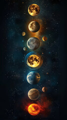 Cosmic planets arranged vertically in the universe - obrazy, fototapety, plakaty