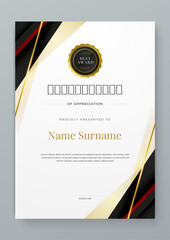 Colorful certificate of appreciation border template with luxury badge and modern line and shapes. Certificate of achievement, awards diploma, education, school