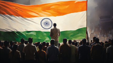 indian flag waving illustration icon .indian republic & independence day,generative Ai - obrazy, fototapety, plakaty