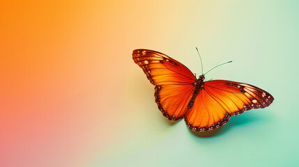 Fototapeta na wymiar A beautiful butterfly sitting gracefully on a pastel background, with ample copy space