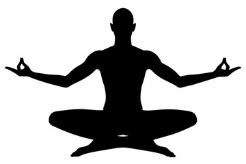 man yoga pose silhouette black vector illustration