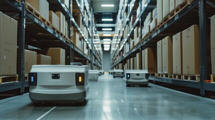 The Power of Automation: Witness the power of automation as the AGV robots work tirelessly to fulfill orders and meet demand - obrazy, fototapety, plakaty