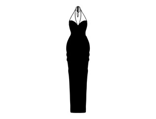 Corset midi dress silhouette vector art white background