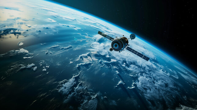 Satellite Orbiting Blue Planet Earth