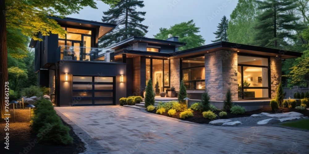 Poster expansive modern house with numerous windows generative ai