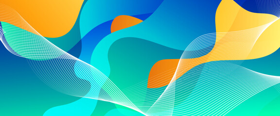 Blue green and yellow vector gradient abstract simple banner with wave and liquid shapes. Vector design layout for presentations, flyers, posters, background, annual report and invitations