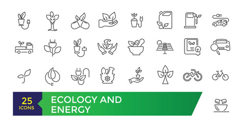 Ecology and energy icon. Eco friendly related thin line icon set in minimal style. Linear ecology icons. Environmental sustainability simple icon.