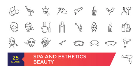 Spa and Esthetics Icon set. Wellness, relaxation, health, exercise, spa, diet, wellbeing, icon set collection.