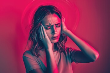 Young woman suffering from severe headache or migraine