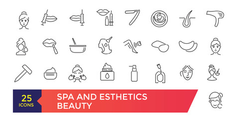 Spa and Esthetics Icon set. Wellness, relaxation, health, exercise, spa, diet, wellbeing, icon set collection.