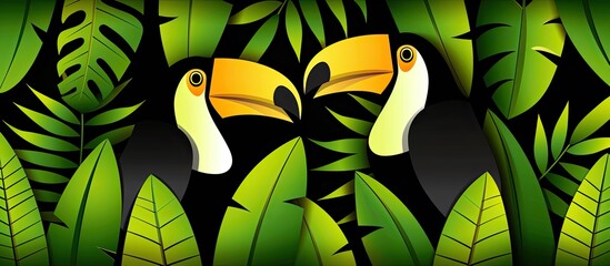 Rainbow toucans witting on the tree, close up, colorful green background Generative AI  - obrazy, fototapety, plakaty
