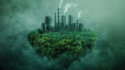green saving environmental friendly low carbon footprint. Green factory industry for good environment. Generative AI - obrazy, fototapety, plakaty