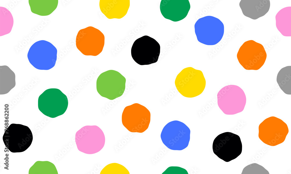 Poster colorful circle doodle seamless pattern. seamless hand drawn pattern with colorful dots. vector brus