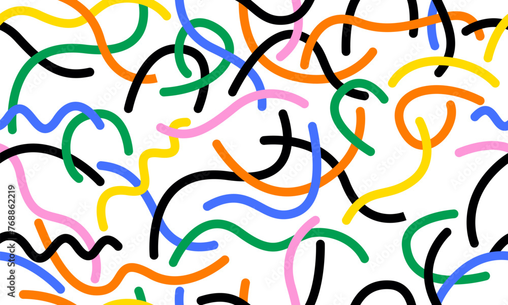 Poster colorful line doodle seamless pattern. simple childish hand drawn seamless pattern. random colorful 