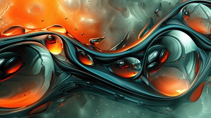 Fluid abstract art with a blend of orange and metallic shades creating a dynamic look
