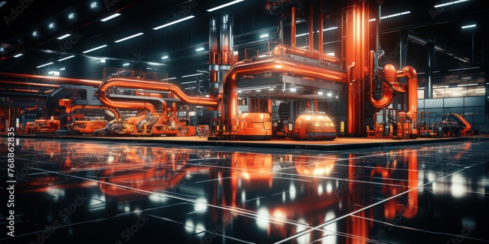 Poster futuristic building with a network of pipes generative ai
