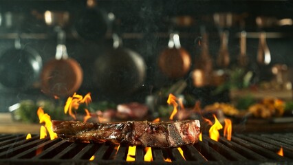Tasty Beef Steak Placed on Grill Grid. - 768865268