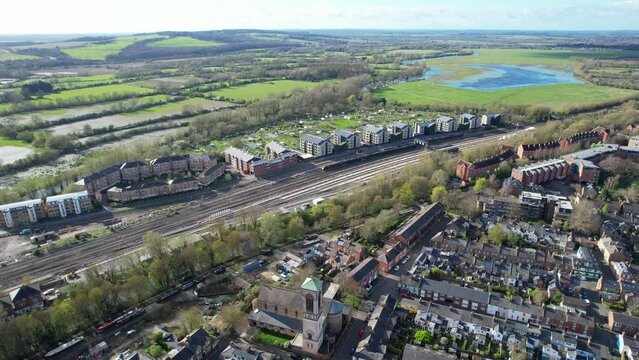 Aerial Footage of Central Train Station at Oxford City of England UK