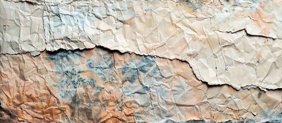 A close-up view of a weathered wall showing peeling paint and layers of decayed texture, revealing a distressed and worn surface.