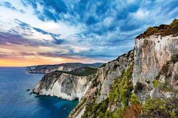 Fototapeta na wymiar Zakynthos in Greece, Keri cliffs and Ionian sea at sunset