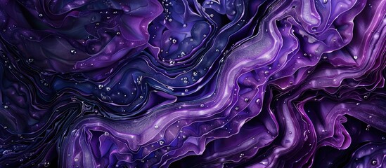 A detailed top view of a purple cabbage texture with water drops on a black background. The water drops create a striking contrast against the vibrant purple and black colors. - obrazy, fototapety, plakaty