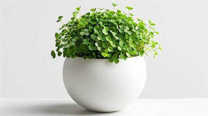 Lucky Clover plant with bright green color in a round white bowl isolated on white background