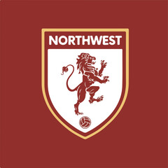

 A football club emblem featuring the regal lion of North West on its shield 