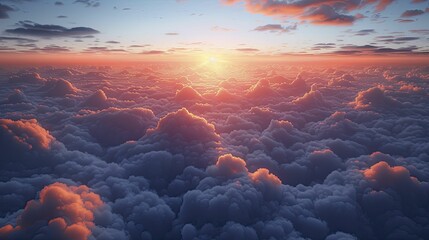 Ethereal Floating Clouds in the middle space, bordered by a frame with a Sky at Dawn theme, perfect for morning wellness products and gentle wake-up light displays. - obrazy, fototapety, plakaty