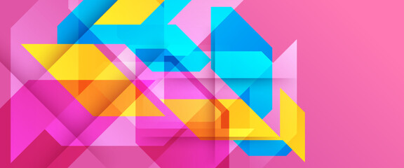 Blue yellow and pink vector minimalist simple abstract geometric banner. Graphic design element modern style concept for background, banner, flyer, card, wallpaper, cover, or brochure