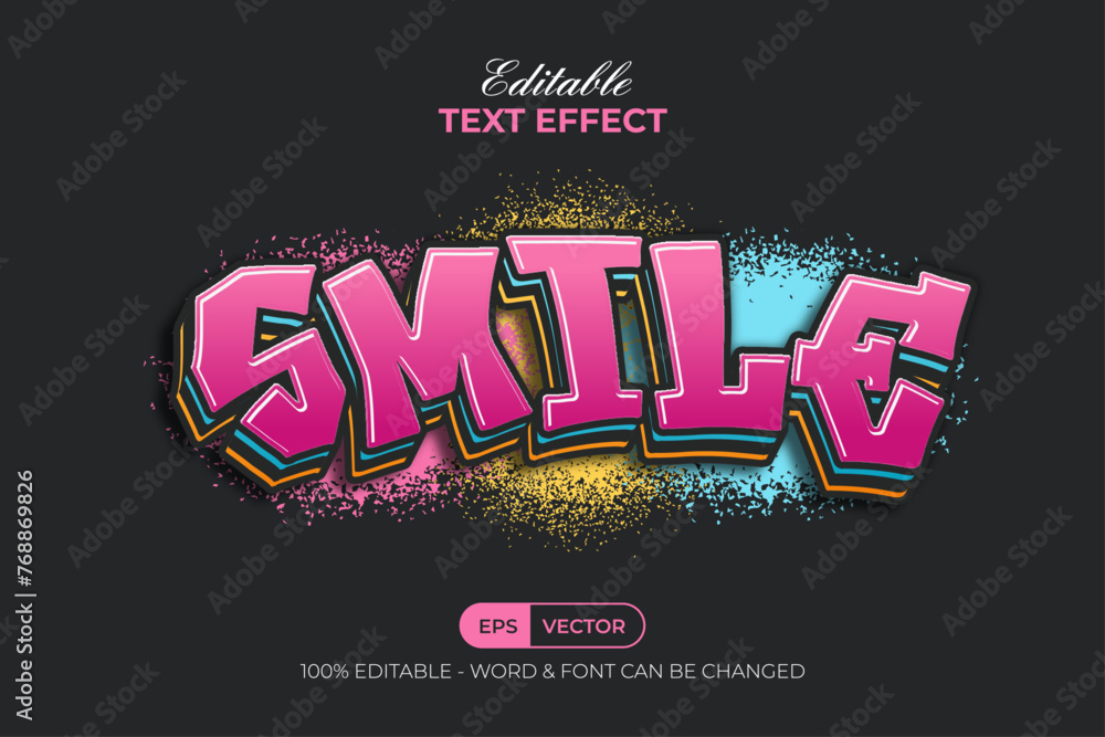 Poster smile colorful text effect graffiti style. editable text effect.