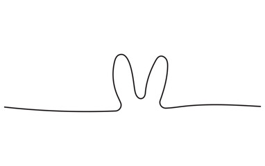 Easter Bunny Ears line art banner in scribble style hand drawn with continuous thin line, divider shape. Png clipart isolated on transparent background
