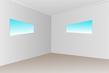 Fototapeta premium illustration of an empty room with a blue sky perspective view