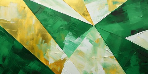横長抽象背景油絵バナー）黄緑と白と金色の三角形を使ったデザイン - obrazy, fototapety, plakaty