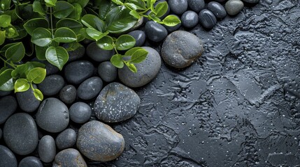 Zen Polished Pebble middle space, border frame with Tranquil Japanese Garden theme, ideal for spa and relaxation product displays.