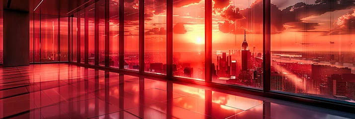 Crédence de cuisine en verre imprimé Rouge Urban Giants at Dusk: City Skyscrapers Reach for the Sky, Reflecting the Sunsets Last Glow