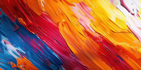 Vibrant abstract painting with red, yellow and blue color scheme on white background