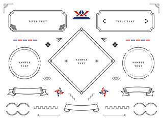 和のデザインフレームと装飾アイコンのセット素材