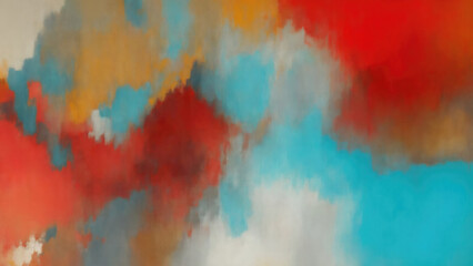 Fototapeta premium Abstract Red, Teal Gold and Gray art. Hand drawn by dry brush of paint background texture. Oil painting style