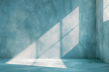 Empty room with blue wall and sunlight. 3d rendering mock-up