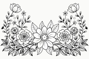 flower border outline vector illustration