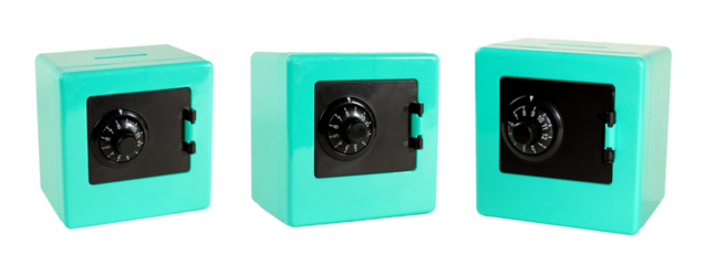 A small green safe with a black dial and a white label that says "Flocker Safe"