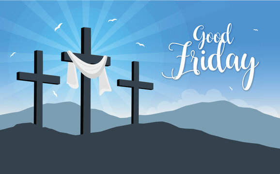 Good friday religious christian background design. Crucifix on hill. Good friday banner. Vector stock	
