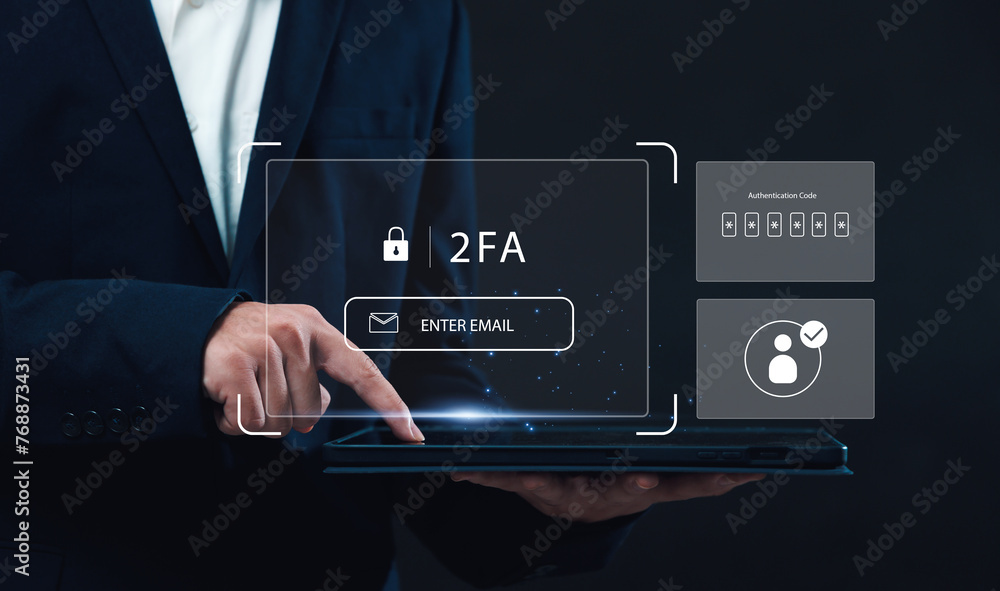 Poster 2 factor authentication 2fa method using tablet device to protect data and account on internet data 