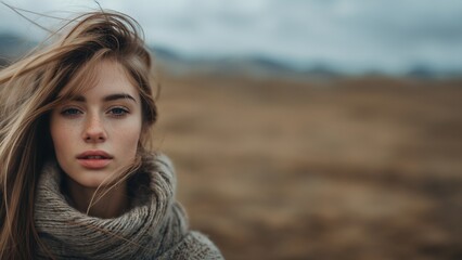Fototapeta premium Sinnliches erotisches Gesicht einer Frau mit fliegenden Haaren