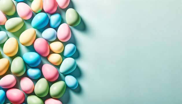 Multicolored Candy Eggs Encircle a Warm Beige Backdrop