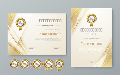 White and gold vector flat and gradient modern certificate template for corporate or awards. For appreciation, achievement, awards diploma, corporate, and education