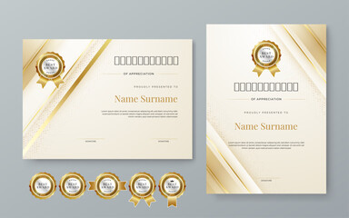 White and gold vector award certificate template fancy modern abstract for corporate. For appreciation, achievement, awards, education, competition, diploma template